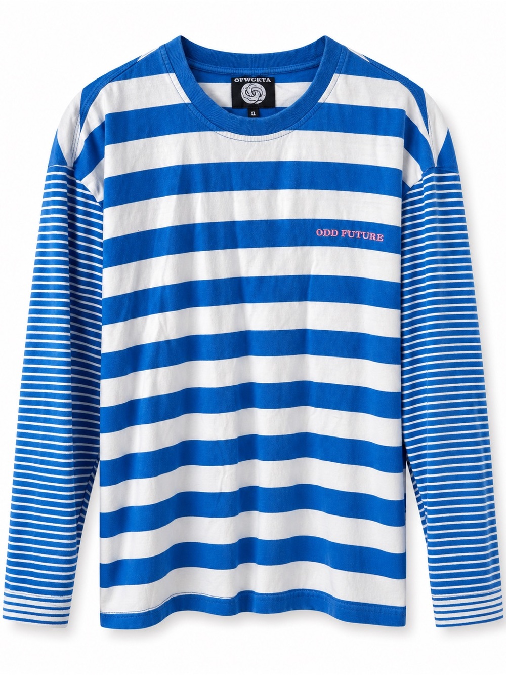Odd Future Blue & White Striped Long-Sleeve Tee with Pink Logo